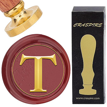 Brass Wax Seal Stamp with Rosewood Handle, for DIY Scrapbooking, Letter T, 25mm