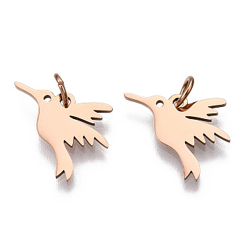 304 Stainless Steel Charms, Bird, Rose Gold, 13x17x1mm, Hole: 3mm