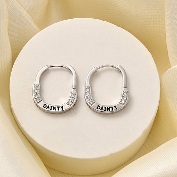 Brass Cubic Zirconia Hoop Earrings, Cadmium Free & Lead Free, Word with DAINTY, Platinum, 17x3mm