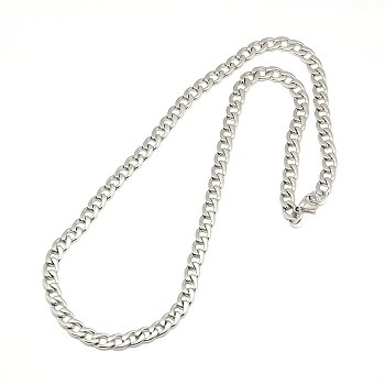 304 Stainless Steel Curb Chain/Twisted Chain Necklaces, with Lobster Claw Clasps, Stainless Steel Color, 22 inch~23 inch(55.9~58.4cm), 7mm