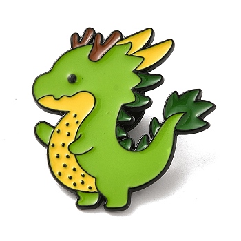 Cartoon Dragon Alloy Enamel Pin Brooch, for Backpack Clothes, Lime Green, 32x31x1.2mm