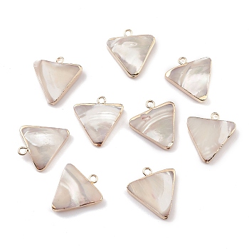 Natural Trochid Shell/Trochus Shell Pendants, Triangle Charms, with Brass Findings, Light Gold, 19~19.5x17.5~18x3~3.5mm, Hole: 1.8mm