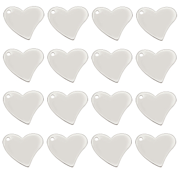 50Pcs 304 Stainless Steel Pendants, Heart, Stamping Blank Tag, Stainless Steel Color, 18x19.5x0.6mm, Hole: 1.6mm
