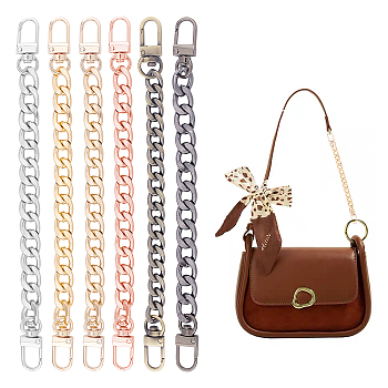 6Pcs 6 Style Iron & Aluminum Curb Bag Extender Chains, with Swivel Clasps, for Bag Straps Replacement Accessories, Mixed Color, 20~20.3cm, 1pc/style