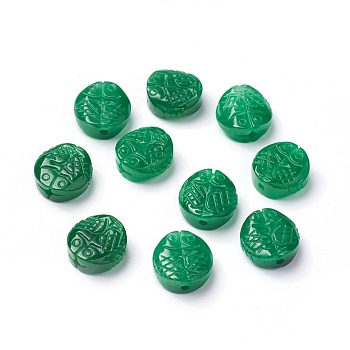 Natural Myanmar Jade/Burmese Jade Beads, Dyed, Oval with Double Fish, 12x5mm, Hole: 1.4mm