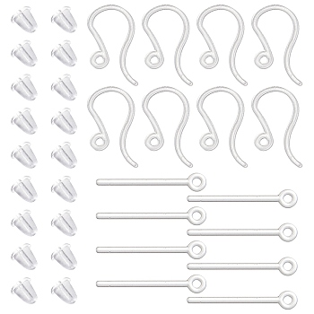 200Pcs Plastic Earring Hooks, with 200Pcs PVC Stud Earring Findings, with Horizontal Loops & 400Pcs Plastic Ear Nuts, WhiteSmoke, 13~15x2~8.5mm, Hole: 0.8~1.2mm, 20 Gauge, Pin: 0.9mm