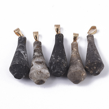 Natural Agate Pendants, with Iron Pinch Bail, Teardrop, Golden, 39~41x15~16mm, Hole: 7.5x4mm