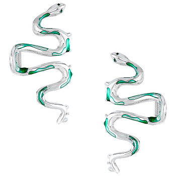 Snake Shape Alloy Claw Hair Clips, with Enamel, for Woman Girl, Platinum, 53.5x108x41.5mm