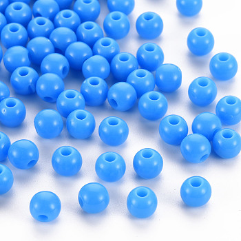 Opaque Acrylic Beads, Round, Deep Sky Blue, 6x5mm, Hole: 1.8mm, about 4400pcs/500g