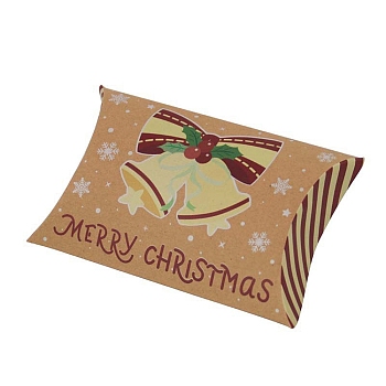 Christmas Theme Cardboard Candy Pillow Boxes, Cartoon Bell Candy Snack Gift Box, Moccasin, Fold: 7.3x11.9x2.6cm