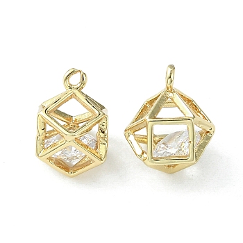 Brass Cubic Zirconia Charms, Polyhedron Charm, Light Gold, 13x8x10mm, Hole: 1.4mm