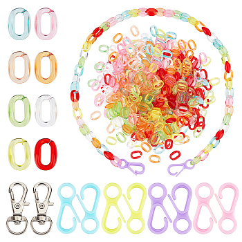 PandaHall Elite 228pcs 12 style Transparent Acrylic Linking Rings, Quick Link Connectors, for Cable Chains Making, Alloy Swivel Lobster Claw Clasps, Mixed Color, Rings: about 15.5x11x6mm, Inner Diameter: 4.5x10.5mm, 8colors