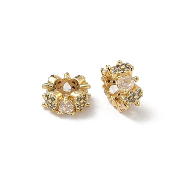 Teardrop & Flower Brass Clear Cubic Zirconia European Beads, Large Hole Bead, Cadmium Free & Lead Free, Rack Plating, Long-Lasting Plated, Real 18K Gold Plated, 10x5mm, Hole: 5mm
