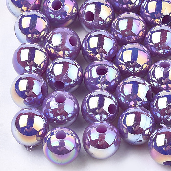 Plastic Beads, AB Color Plated, Round, Purple, 8mm, Hole: 1.8mm, 2000pcs/500g