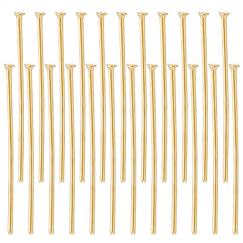 304 Stainless Steel Flat Head Pins, for Jewelry Making, Real 16K Gold Plated, 25x0.7mm, 21 Gauge, Head: 1.5mm, about 200pcs/box
