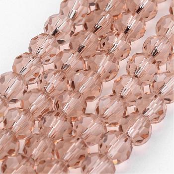 Transparent Glass Bead Strands, Imitate Austrian Crystal, Faceted(32 Facets), Round, Moccasin, 4mm, Hole: 1mm, about 96~100pcs/strand, 14~14.5 inch