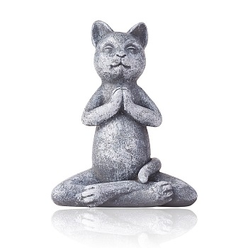 Resin Imitation Stone Cat Garden Decor, Cat Garden Figurine, Meditating Cat Ornament Miniature, for Fairy Garden Home Deck Porch Yard Art Decoration, Gray, 66x89x118mm