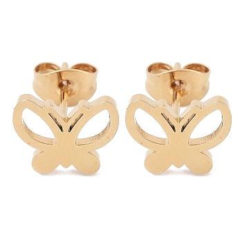 Vacuum Plating 304 Stainless Steel Stud Earrings for Women, Hollow Butterfly, Golden, 8x10mm