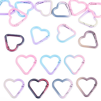 12Pcs Spray Paint Alloy Spring Gate Rings, Heart, Mixed Color, 33.5x35x4.5mm