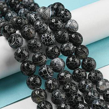 Crackle Agate Beads Strands, Round, Dyed, Grade A, Black, 10mm, Hole: 1.2mm, about 38pcs/strand