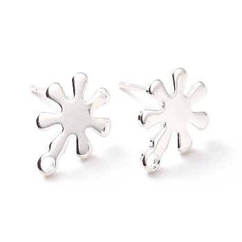 201 Stainless Steel Stud Earring Findings, with Horizontal Loop and 316 Stainless Steel Pin, Snowflakes, 925 Sterling Silver Plated, 11x9mm, Hole: 1.2mm, Pin: 0.7mm