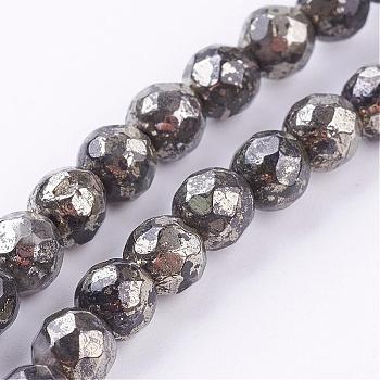 Natural Pyrite Beads Strands, Round, Faceted, 10mm, Hole: 1mm, about 20pcs/strand, 8 inch