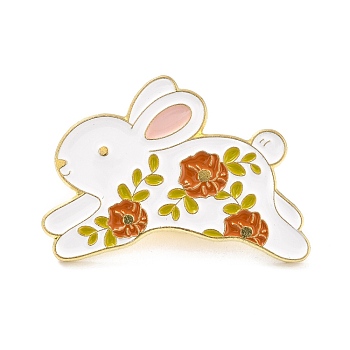 Rabbit with Flower Enamel Pin, Animal Alloy Enamel Brooch for Backpack Clothes, Golden, WhiteSmoke, 20.5x29.5x9.5mm, Pin: 1mm
