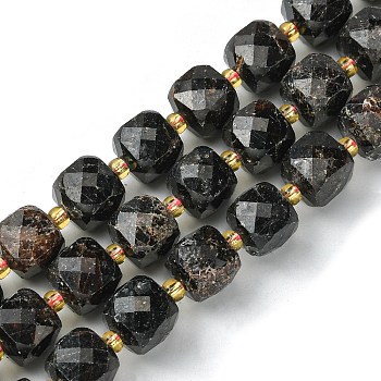 Natural Garnet Beads Strands, with Seed Beads, Faceted Cube, 8~9x8~9x8~9mm, Hole: 0.9~1mm, about 35~39pcs/strand, 14.80''~15.16''(37.6~38.5cm)