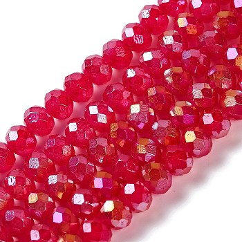 Baking Electroplate Glass Beads Strands, AB Color, Faceted, Round, Fuchsia, 8x6mm, Hole: 1mm, about 63~65pcs/strand, 15.75''(39~40cm)