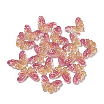 Luminous Transparent Resin Decoden Cabochons, Glow in the Dark Butterfly with Glitter Powder, Camellia, 7.5x10.5x3mm
