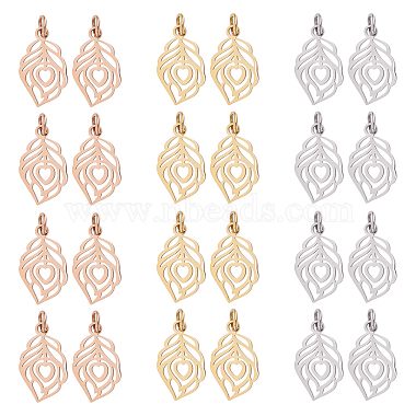 Mixed Color Feather 304 Stainless Steel Pendants