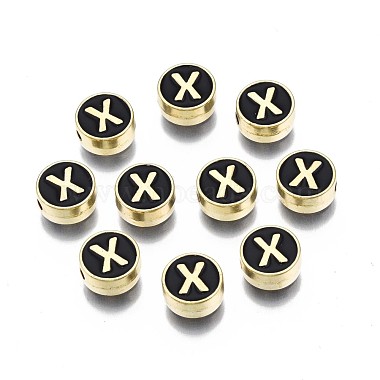 Light Gold Black Flat Round Alloy+Enamel Beads