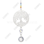 2Pcs 201 Stainless Steel Tree of Life Shape & Rainbow Crystal Glass Hanging Suncatcher, Colorful, 260mm(HJEW-TA00446)