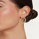 1 Pair 201 Stainless Steel Round Beaded Hoop Earrings with 304 Stainless Steel Pins for Women, Golden, 30x28x5mm, Pin: 0.7~0.8x1~1.5mm(EJEW-LP0011-03)