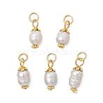 Natural Cultured Freshwater Pearl Pendants, Rice Charms with 304 Stainless Steel Findings, Creamy White, Real 18K Gold Plated, 17~20.5x7.5~8mm, Jump Ring: 6x1mm, Inner Diameter: 4mm(PALLOY-JF05029)