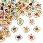 60Pcs Rack Plating Eco-Friendly Iron Rhinestone Heart Charms, Cadmium Free & Nickel Free & Lead Free, Light Gold, Mixed Color, 15x13x5mm, Hole: 1.5mm(IFIN-YW0003-94)