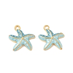 304 Stainless Steel Enamel Pendants, Starfish Charms, Ion Plating(IP), Real 18K Gold Plated, Sky Blue, 18x17x3.5mm, Hole: 1.8mm(STAS-Q119-08G-04)