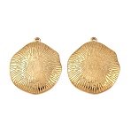 304 Stainless Steel Pendants, Flat Round with Flower, Cadmium Free & Nickel Free & Lead Free, Ion Plating(IP), Real 18K Gold Plated, 30x26.5x3mm, Hole: 1.4mm(STAS-P424-03G)
