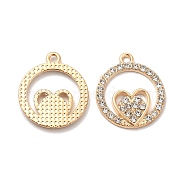 Alloy Rhinestone Pendants, Ring & Heart Charms, Golden, 21x18x2mm, Hole: 1.5mm(FIND-G055-01G)