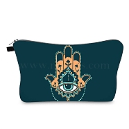 Evil Eye & Hamsa Hand Theme Polyester Cosmetic Pouches, with Iron Zipper, Waterproof Clutch Bag, Toilet Bag for Women, Rectangle, Marine Blue, 13x22x2.2cm(ABAG-D009-01J)