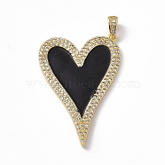 Brass Micro Pave Cubic Zirconia Pendants, Enamel Style, Heart Charm, Golden, Black, 44.5x28.5x2.5mm, Hole: 5x2.5mm(KK-P224-02G-01)