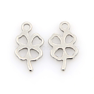 304 Stainless Steel Charms,Four Leaves Clover Pendants, Stainless Steel Color, 12x7x1mm, Hole: 1mm(STAS-J014-16)
