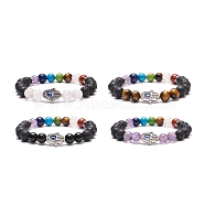 Natural & Synthetic Mixed Gemstone Stretch Bracelet, Alloy Hamsa Hand with Lampwork Evil Eye Beaded Essential Oil Gemstone Bracelet for Women, Inner Diameter: 2-1/8 inch(5.45cm)(BJEW-JB08595)