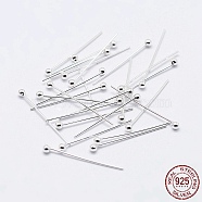 925 Sterling Silver Head Pins, Silver, 20mm, Pin: 0.5mm, about 200pcs/10g(STER-F036-20S-1.5x20)