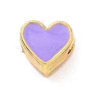 Eco-friendly Rack Plating Brass Enamel Beads, Cadmium Free & Lead Free, Long-Lasting Plated, Real 18K Gold Plated, Heart, Lilac, 7x7.5x5mm, Hole: 1.2mm(KK-F843-30G-07)