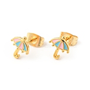 Colorful Enamel Tiny Umbrella Stud Earrings with 316 Stainless Steel Pins for Women, Golden, 8x7.5mm, Pin: 0.6mm(EJEW-J043-09G)