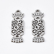 201 Stainless Steel Pendants, Laser Cut, Christmas Candy, Stainless Steel Color, 19x6.5x1mm, Hole: 1.4mm(STAS-Q240-032P)