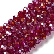 Baking Electroplate Glass Beads Strands, AB Color, Faceted, Round, Dark Red, 10x8mm, Hole: 1mm, about 63~65pcs/strand, 18.90''(48~50cm)(DGLA-A039-J10mm-B19)