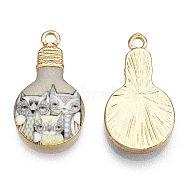 Printed Alloy Enamel Pendants, Lead Free & Nickel Free & Cadmium Free, Light Gold, Light Bulb Charm, Cat Pattern, 22x12x2.5mm, Hole: 1.8mm(ENAM-N056-178-06)