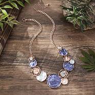 Alloy Colorful Enamel Rose Flower Bib Necklaces, Rose Gold, 19.80 inch(50.3cm)(NJEW-B113-05)